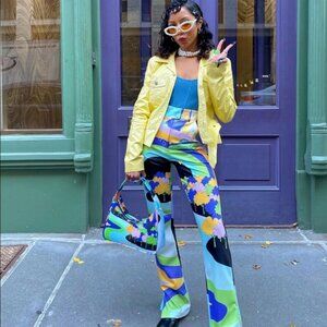 House of Sunny Nice to Meet You Pant Multicolor UFO Print Trousers Size US 2 NWT